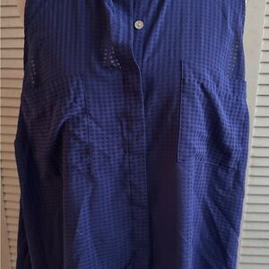 Navy Sleeveless Button-Up Blouse